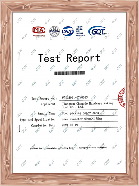 food packing paper can test report