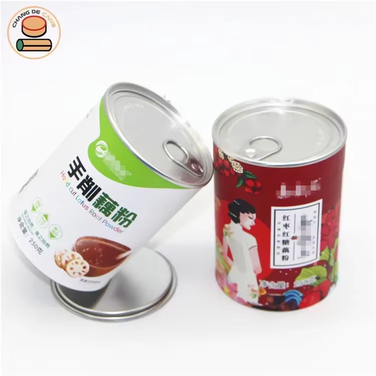 Lotus Root Powder Coconut Cacao Powder Food Packaging Supplies Stamped Paper Tube Can Box for Tea Beautifully Designed Jars