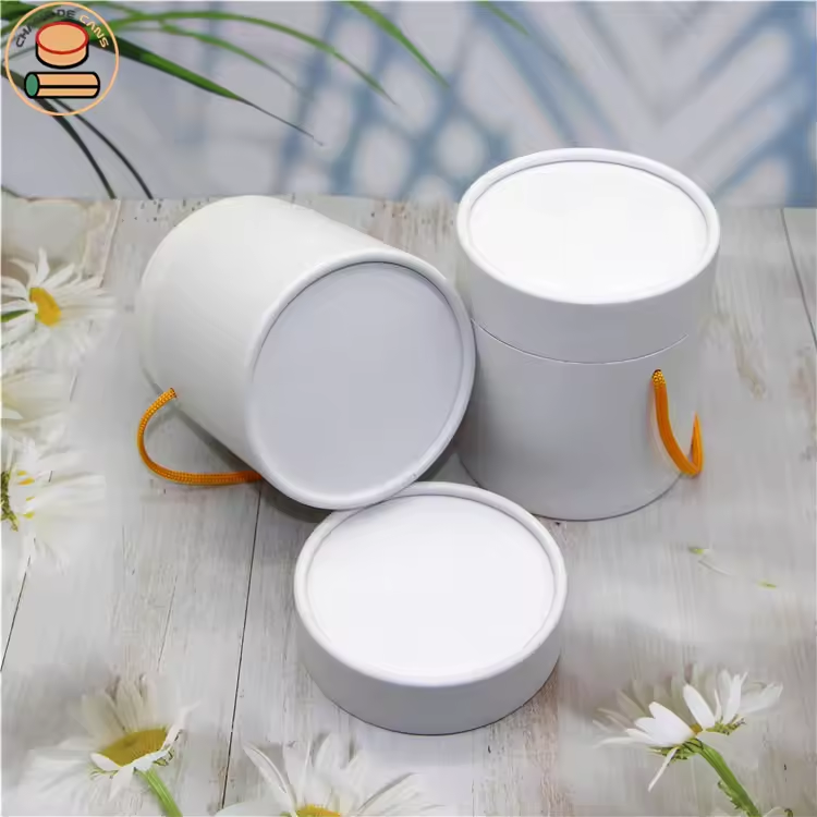 Round Cardboard Tube for Gift Composite Paper Craft Packaging with Handle And Cord Rope for Socks And Clothes Cylinder Box