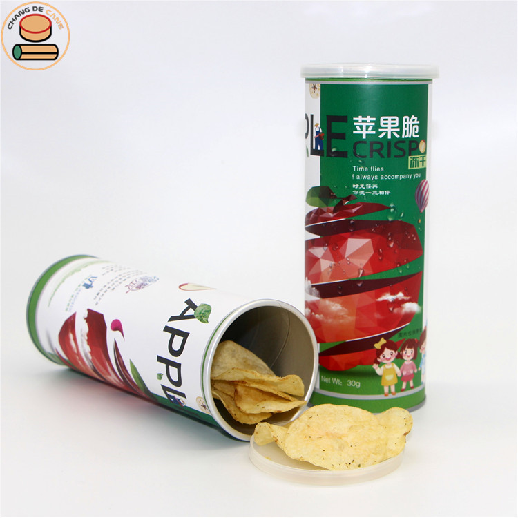 Customized Food Grade Packaging Snacks Nuts Paper Tube Cover Potato Chips Shrimp Chips Popcorn Crispy Paper Stamping Vanishing