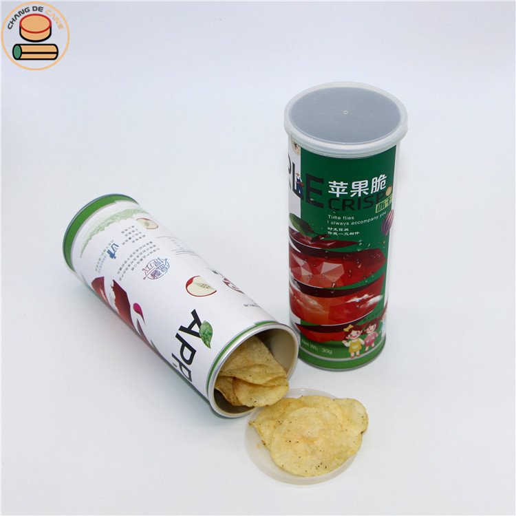 Customized Food Grade Packaging Snacks Nuts Paper Tube Cover Potato Chips Shrimp Chips Popcorn Crispy Paper Stamping Vanishing